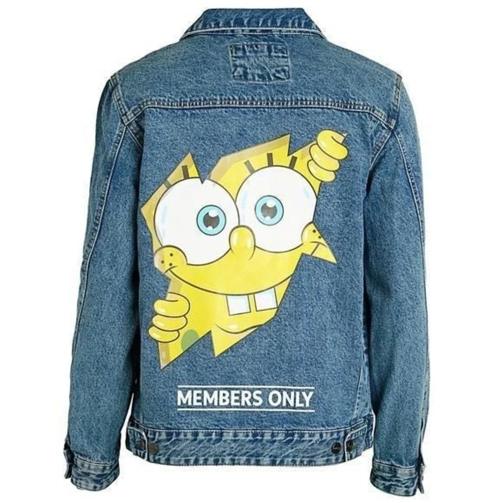 Members Only SpongeBob Denim Jacket Mens L Blue Cotton Graphic Trucker Good‎